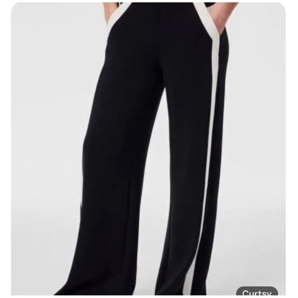 Spanx AirEssentials Striped Track Pant Wide Leg Trousers L Tall : black white - Picture 1 of 1